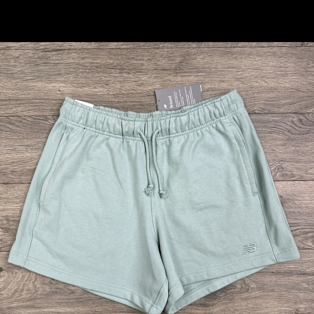New Balance French Terry Light Sage Green Drawstring Sweatshorts